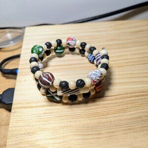 Bone, Terracotta, and Lava Stone Beaded Memory Wire Layer Bracelet